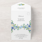 Elegant Waterverf Blue Hydrangea Floral Wedding All In One Uitnodiging (Buitenkant)