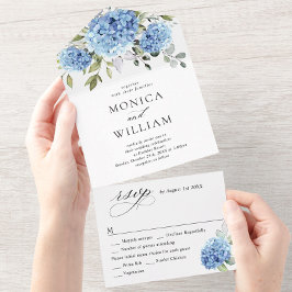 Elegant Waterverf Blue Hydrangea Floral Wedding All In One Uitnodiging