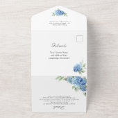 Elegant Waterverf Blue Hydrangea Floral Wedding All In One Uitnodiging (Buitenkant)