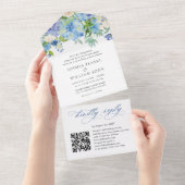 Elegant Waterverf Blue Hydrangea Floral Wedding All In One Uitnodiging (Afscheurbaar)