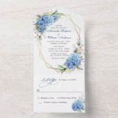 Elegant Waterverf Blue Hydrangea Floral Wedding All In One Uitnodiging (Binnen)