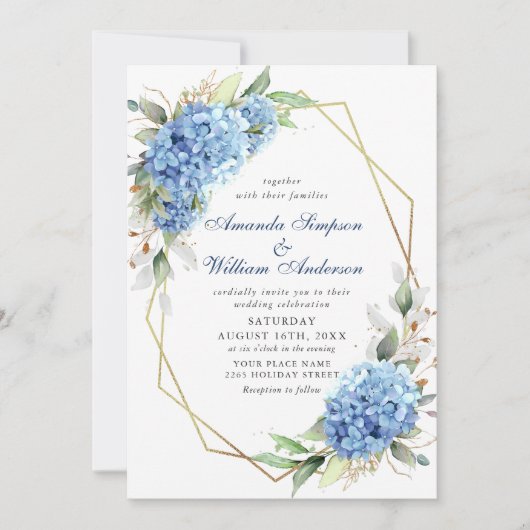 Elegant Waterverf Blue Hydrangea Floral Wedding Kaart (Voorkant)