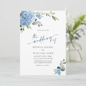 Elegant Waterverf Blue Hydrangea Floral Wedding Kaart (Staand voorkant)