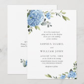 Elegant Waterverf Blue Hydrangea Floral Wedding Kaart (Voorkant / Achterkant)