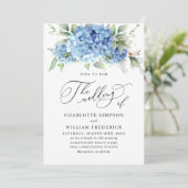 Elegant Waterverf Blue Hydrangea Floral Wedding Kaart (Staand voorkant)