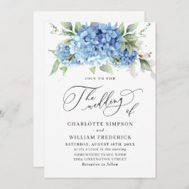 Elegant Waterverf Blue Hydrangea Floral Wedding Kaart