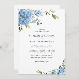 Elegant Waterverf Blue Hydrangea Floral Wedding Kaart
