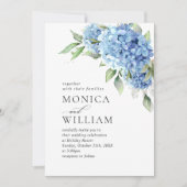 Elegant Waterverf Blue Hydrangea Floral Wedding Kaart (Voorkant)
