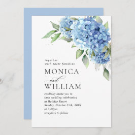 Elegant Waterverf Blue Hydrangea Floral Wedding Kaart