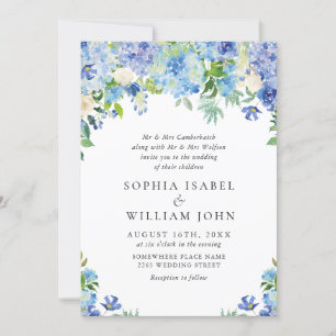 Elegant Waterverf Blue Hydrangea Floral Wedding Kaart