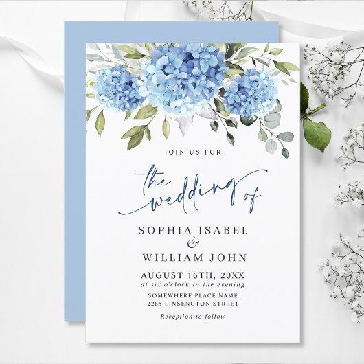 Elegant Waterverf Blue Hydrangea Floral Wedding Kaart