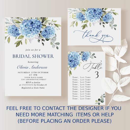 Elegant Waterverf Blue Hydrangea Floral Wedding Kaart