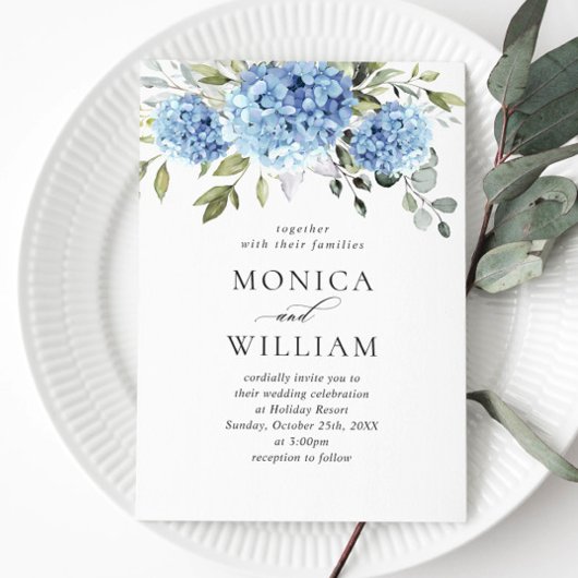 Elegant Waterverf Blue Hydrangea Floral Wedding Kaart