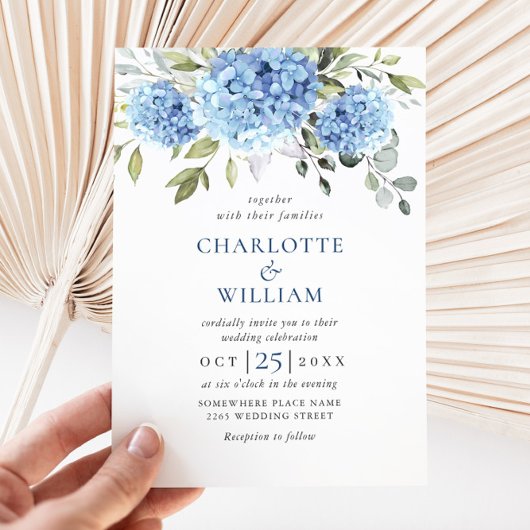 Elegant Waterverf Blue Hydrangea Floral Wedding Kaart