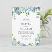 Elegant Waterverf Blue Hydrangea Floral Wedding Kaart (Staand voorkant)