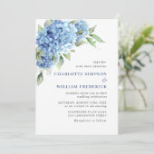 Elegant Waterverf Blue Hydrangea Floral Wedding Kaart (Staand voorkant)
