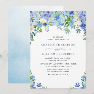 Elegant Waterverf Blue Hydrangea Floral Wedding Kaart