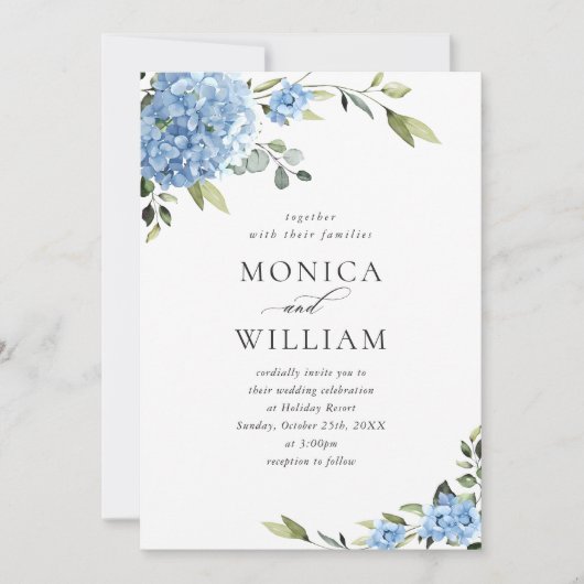 Elegant Waterverf Blue Hydrangea Floral Wedding Kaart (Voorkant)