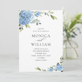 Elegant Waterverf Blue Hydrangea Floral Wedding Kaart (Staand voorkant)
