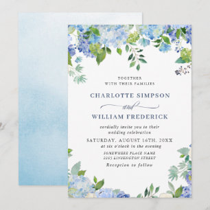 Elegant Waterverf Blue Hydrangea Floral Wedding Kaart