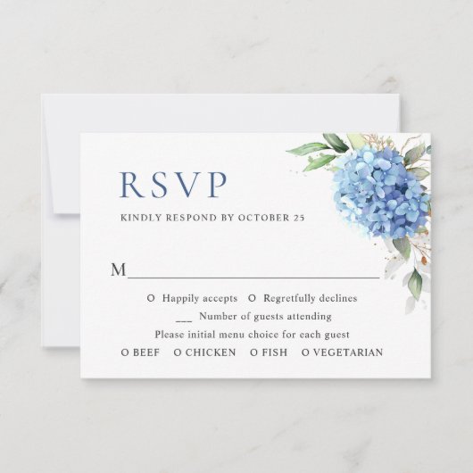 Elegant Waterverf Blue Hydrangea Floral Wedding RSVP Kaartje (Voorkant)