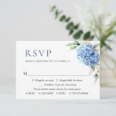 Elegant Waterverf Blue Hydrangea Floral Wedding RSVP Kaartje (Staand voorkant)
