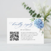 Elegant Waterverf Blue Hydrangea Floral Wedding RSVP Kaartje (Staand voorkant)