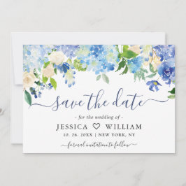 Elegant Waterverf Blue Hydrangea Floral Wedding Save The Date
