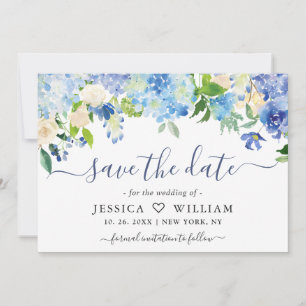 Elegant Waterverf Blue Hydrangea Floral Wedding Save The Date