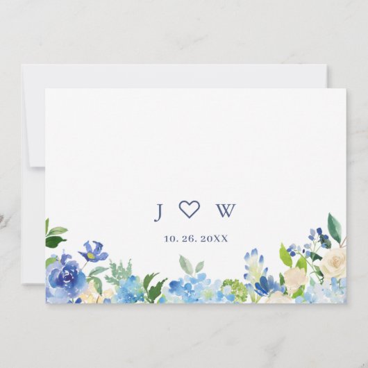 Elegant Waterverf Blue Hydrangea Floral Wedding Save The Date (Achterkant)