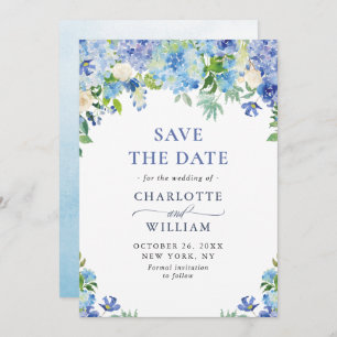Elegant Waterverf Blue Hydrangea Floral Wedding Save The Date