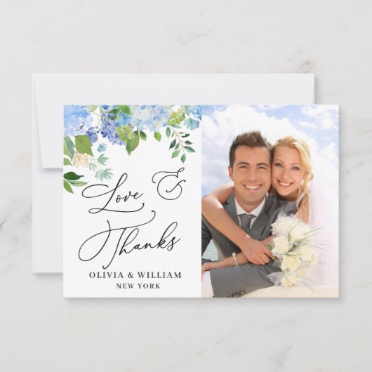 Elegant Waterverf Blue Hydrangea Foto Bedankkaart (Voorkant)