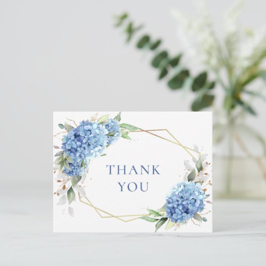 Elegant Waterverf Blue Hydrangea Hartelijk dank Briefkaart (Staand voorkant)