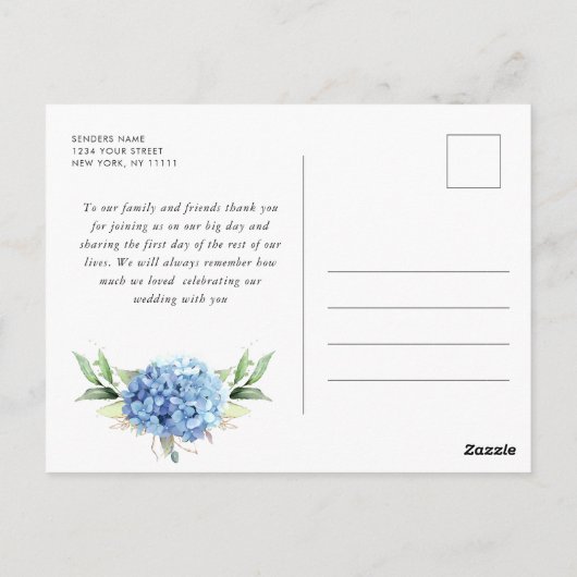 Elegant Waterverf Blue Hydrangea Hartelijk dank Briefkaart (Achterkant)