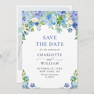 Elegant Waterverf Blue Hydrangea PHOTO Wedding Save The Date