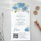 Elegant Waterverf Blue Hydrangea QR Code Weddensch All In One Uitnodiging