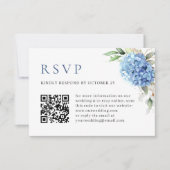 Elegant Waterverf Blue Hydrangea QR Code Weddensch RSVP Kaartje (Voorkant)
