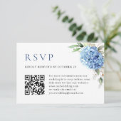 Elegant Waterverf Blue Hydrangea QR Code Weddensch RSVP Kaartje (Staand voorkant)