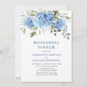 Elegant Waterverf Blue Hydrangea Rehearsal Dinner Kaart (Voorkant)