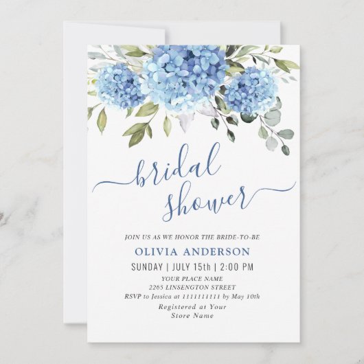 Elegant Waterverf Blue Hydrangea VRIJGEZELLENFEEST Kaart (Voorkant)