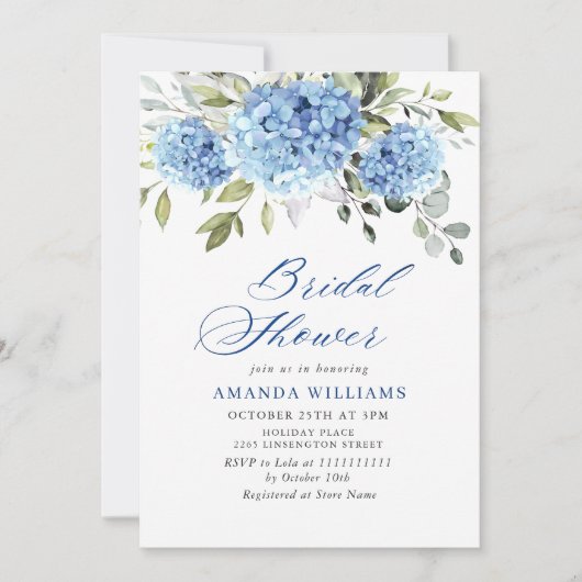 Elegant Waterverf Blue Hydrangea VRIJGEZELLENFEEST Kaart (Voorkant)