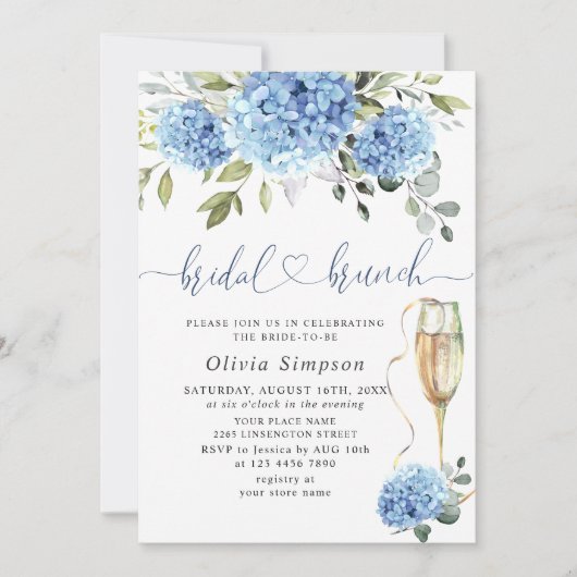 Elegant Waterverf Blue Hydrangea VRIJGEZELLENFEEST Kaart (Voorkant)