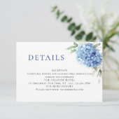 Elegant Waterverf Blue Hydrangea Wedding Details Informatiekaartje (Staand voorkant)