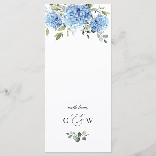 Elegant Waterverf Blue Hydrangea Wedding Menu (Achterkant)