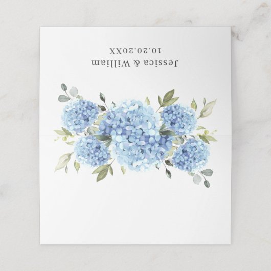 Elegant Waterverf Blue Hydrangea Wedding Plaatskaartje (Buitenkant ongevouwen)