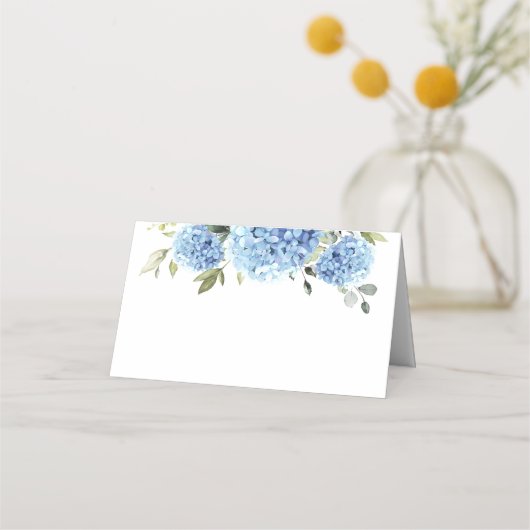 Elegant Waterverf Blue Hydrangea Wedding Plaatskaartje (Voorkant)