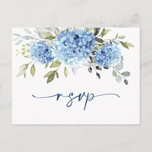 Elegant Waterverf Blue Hydrangea Wedding RSVP Briefkaart (Voorkant)