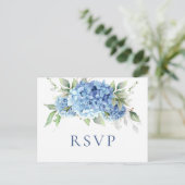 Elegant Waterverf Blue Hydrangea Wedding RSVP Briefkaart (Staand voorkant)