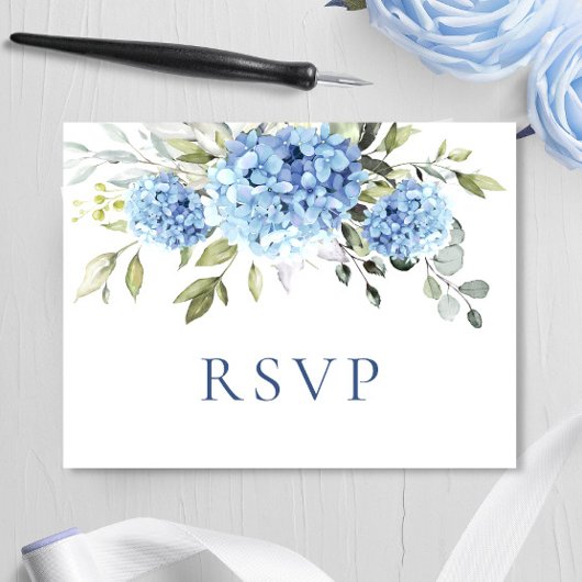 Elegant Waterverf Blue Hydrangea Wedding RSVP Briefkaart