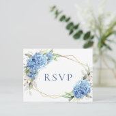 Elegant Waterverf Blue Hydrangea Wedding RSVP Briefkaart (Staand voorkant)